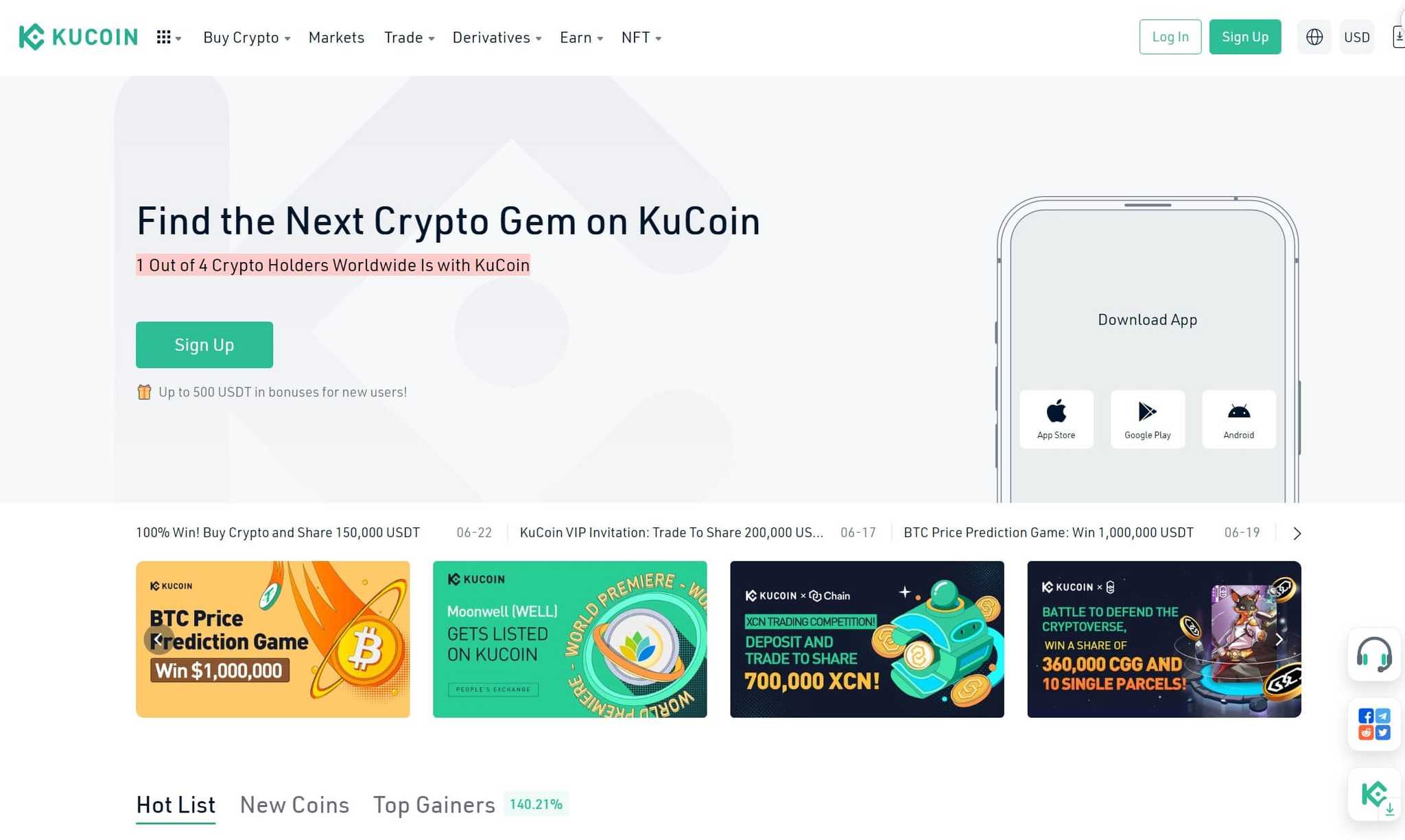 KuCoin exchange review: homepage