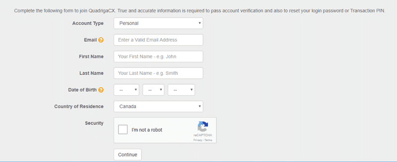 QuadrigaCX Registration