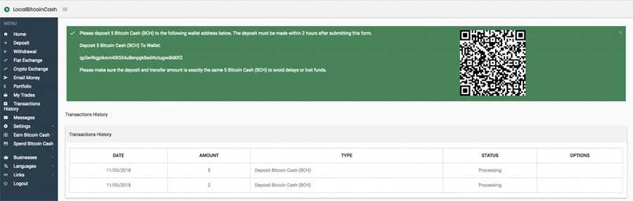 Deposit Paid Local Bitcoin Cash