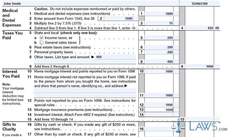 Schedule A Itemized Deductions