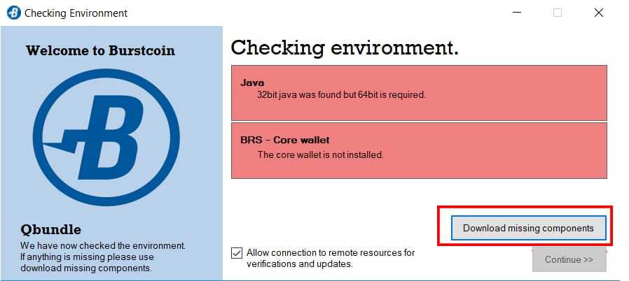 Downloading Missing Components BurstCoin