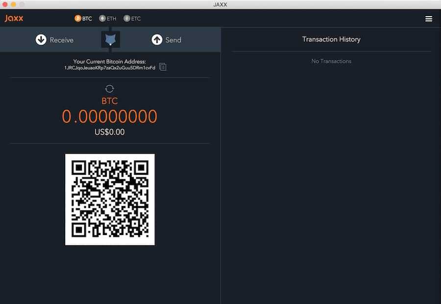 Jaxx Desktop Wallet UI