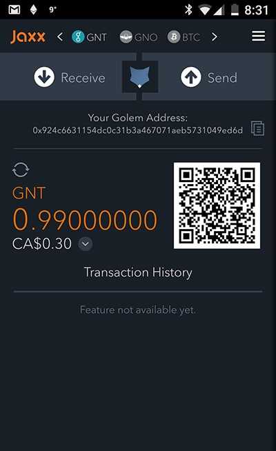 Jaxx Wallet with Golem