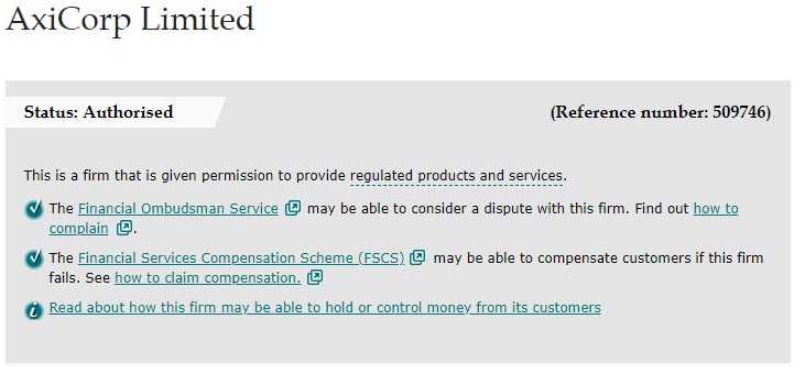 Axicorp financial licence