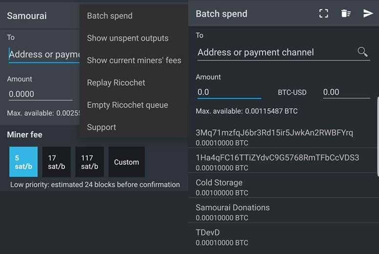 Batch Transaction Samourai