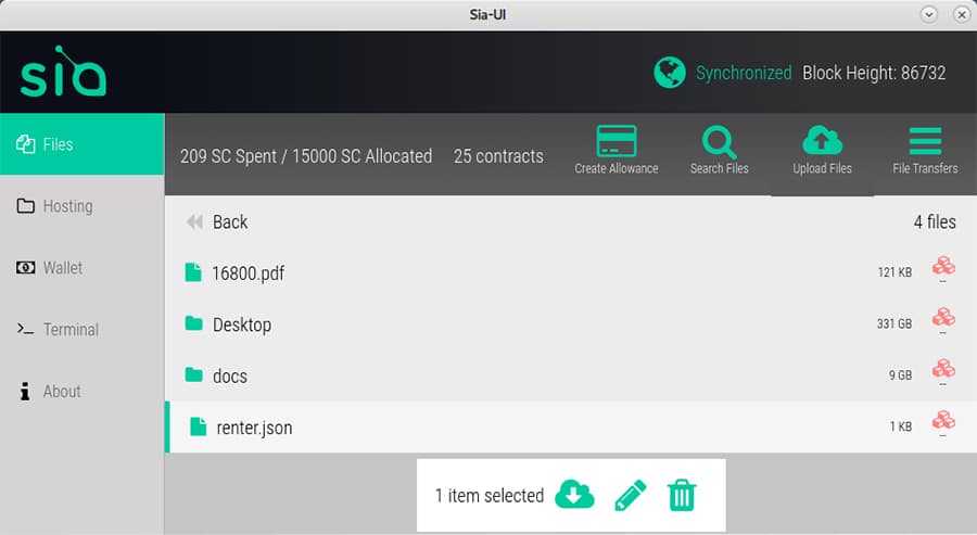 Siacoin Sia-UI Desktop Interface