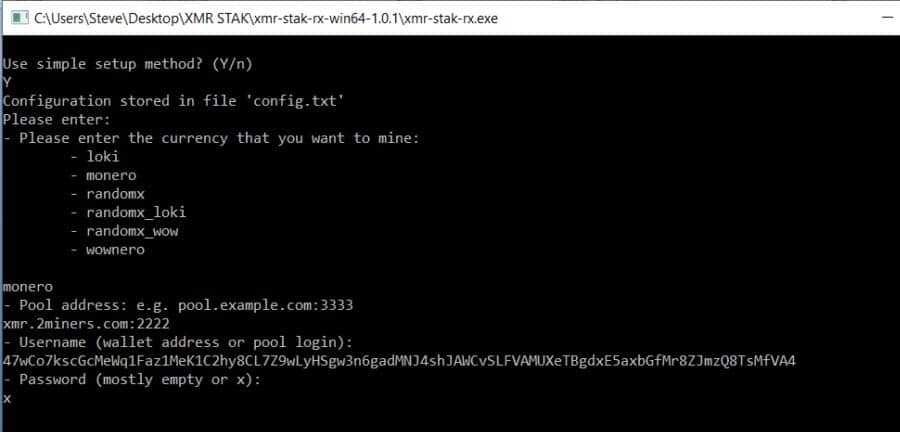 Entering Password XMR-STAK