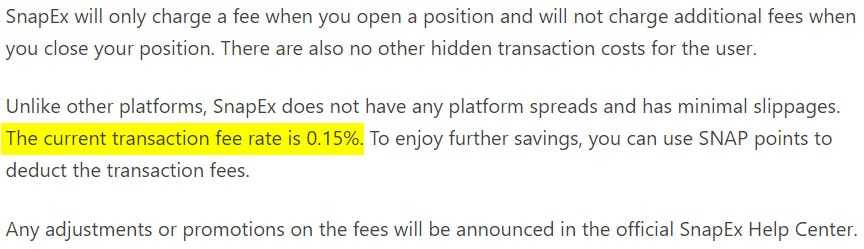 SnapEx Trading Fees