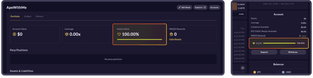 Account Health Mango Markets