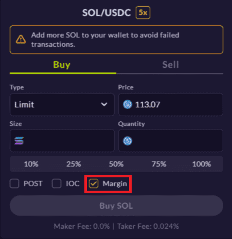 Uncheck Margin box Mango Markets