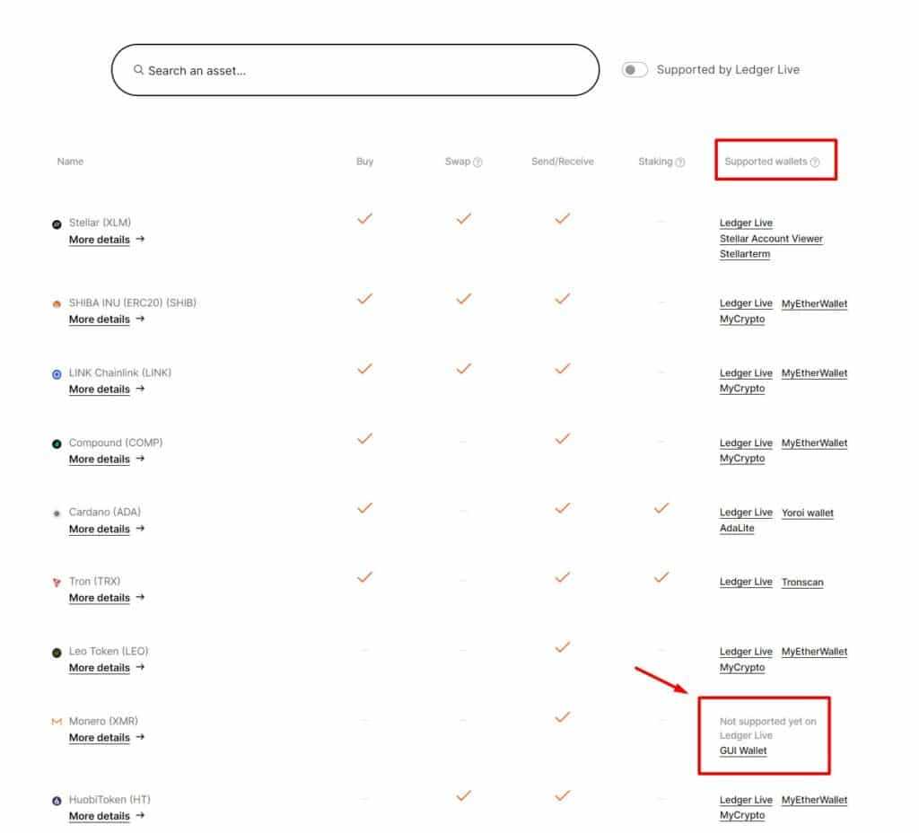 ledger asset support