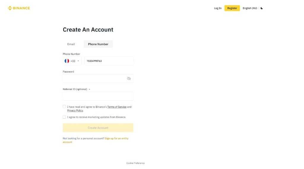 how to create an account on binance