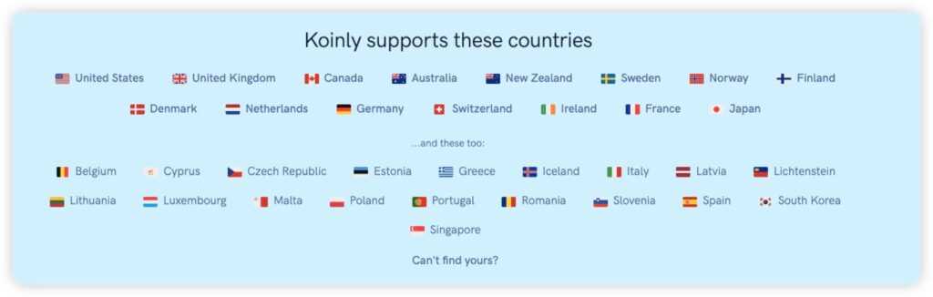 Koinly supported countries