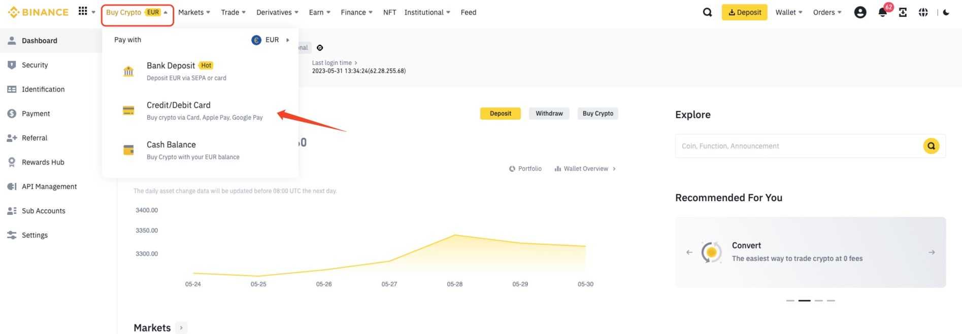 Buy crypto on Binance