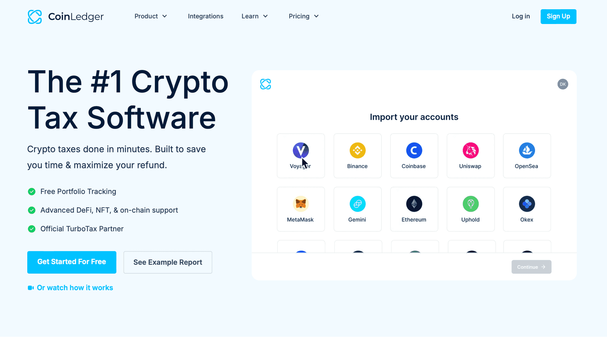 CoinLedger homepage