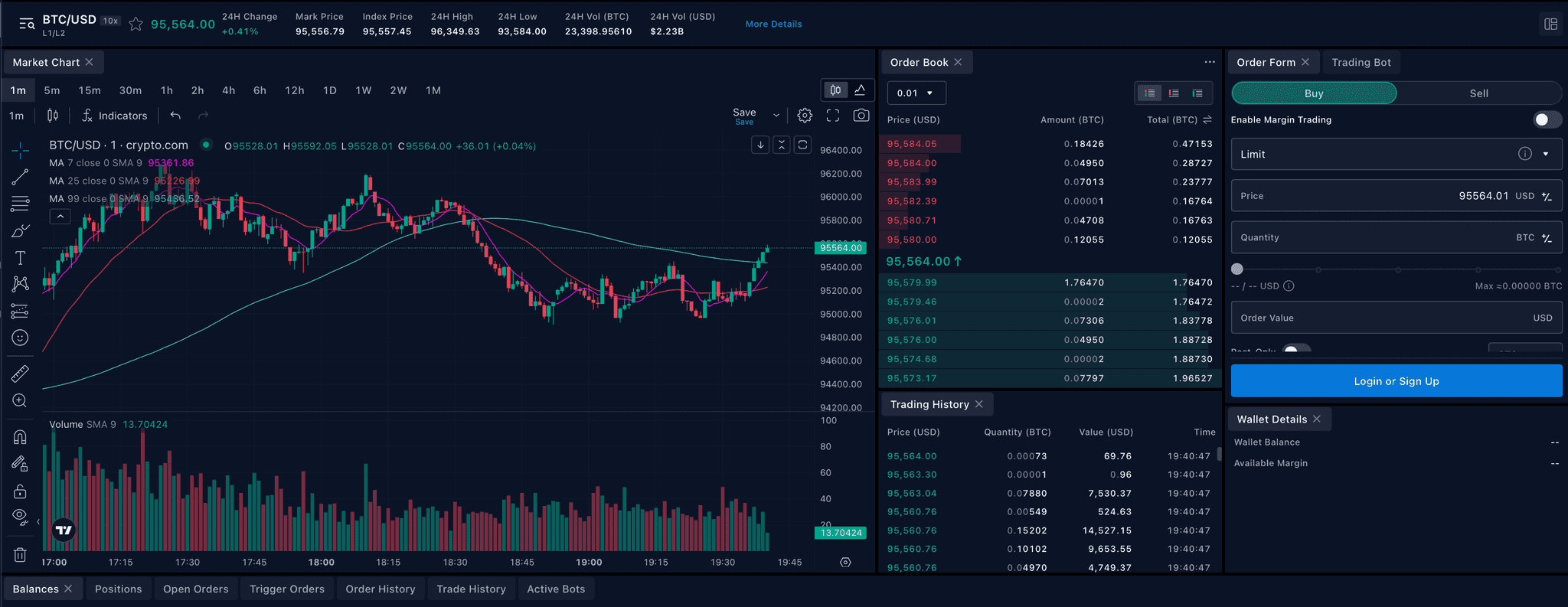 Crypto.com trading screen