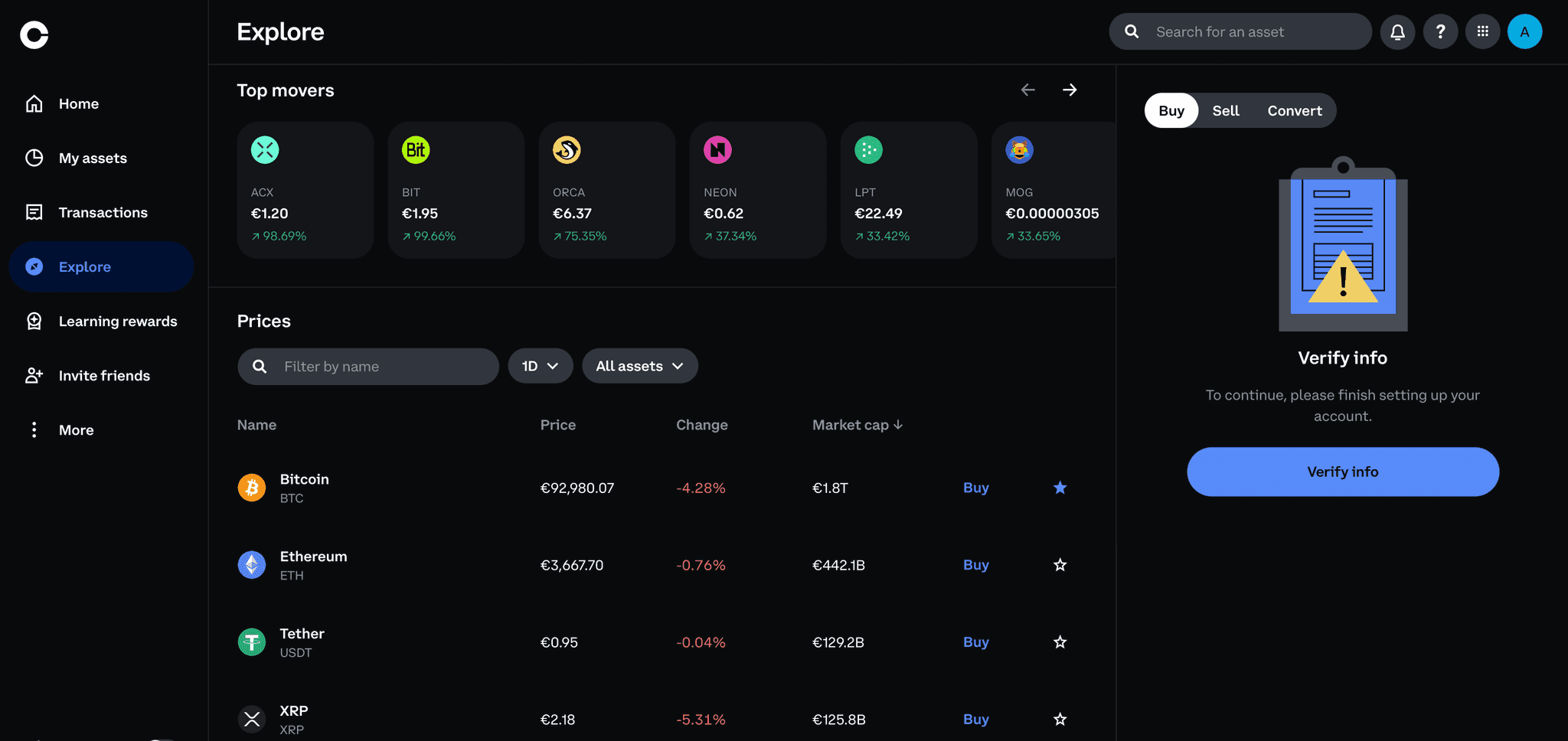 Coinbase Interface
