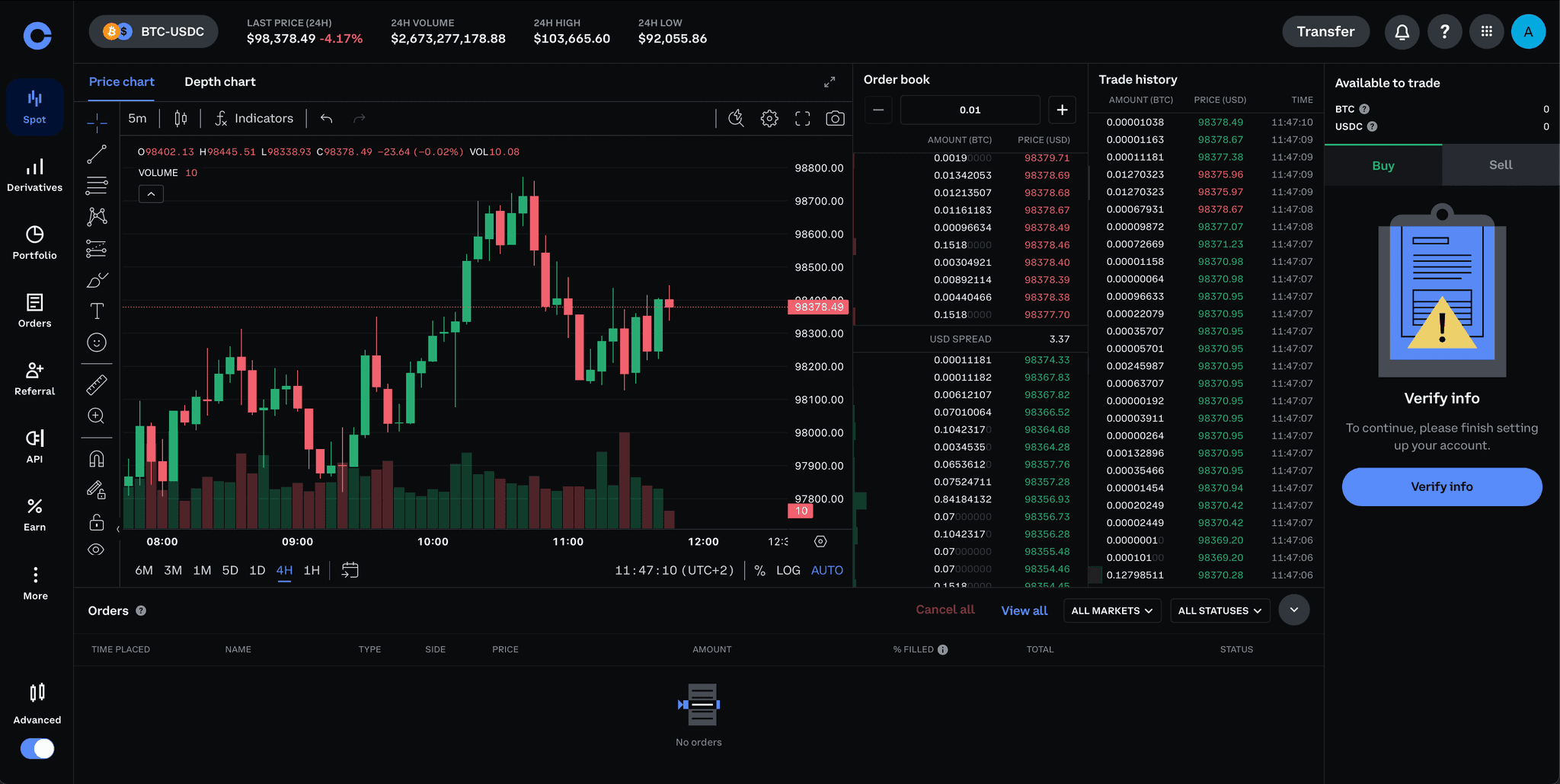 Coinbase Pro trading screen