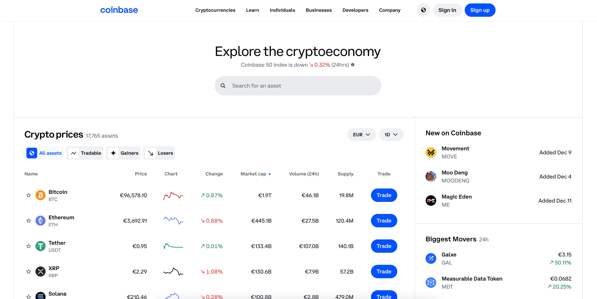 Coinbase Clean Interface 