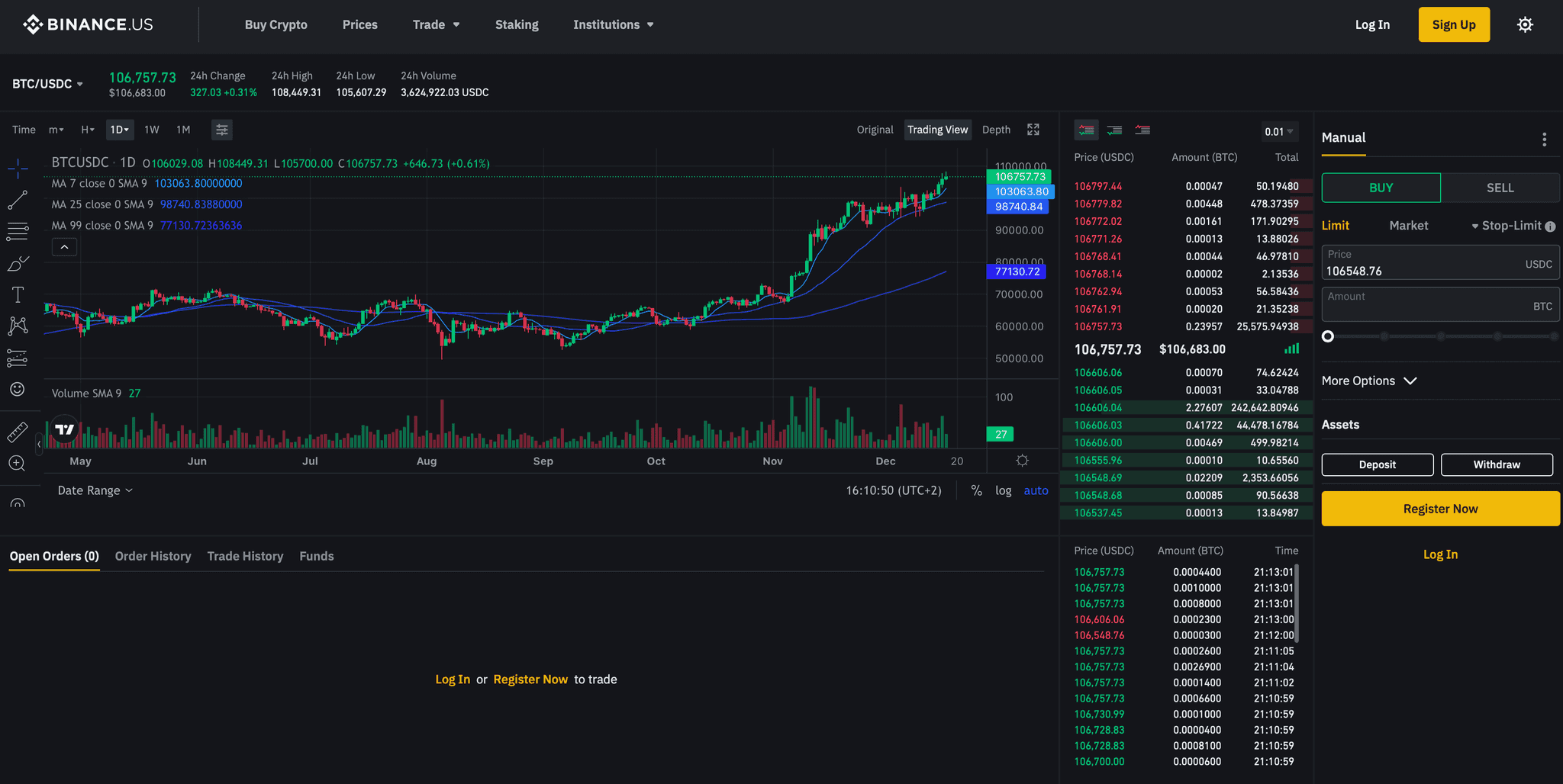 Binance US Advanced Trading Interface