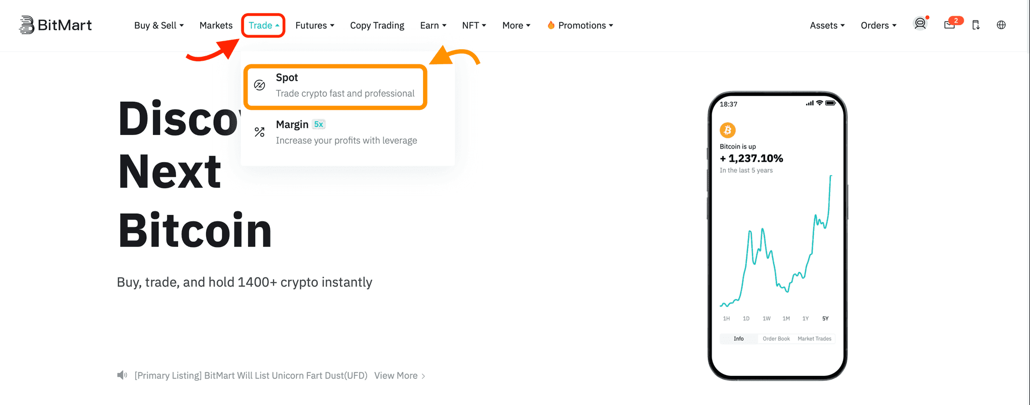 Navigating to the Trade Section on BitMart
