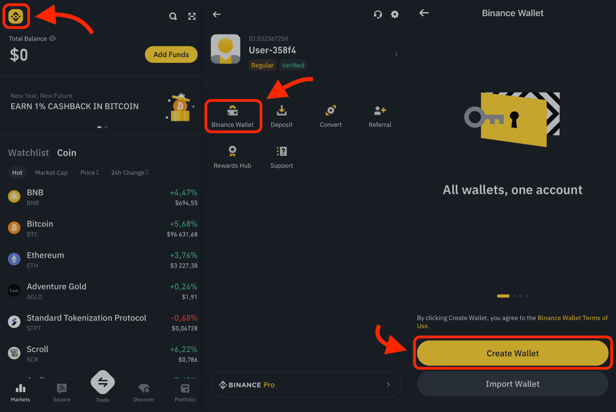 Navigating to Binance Wallet