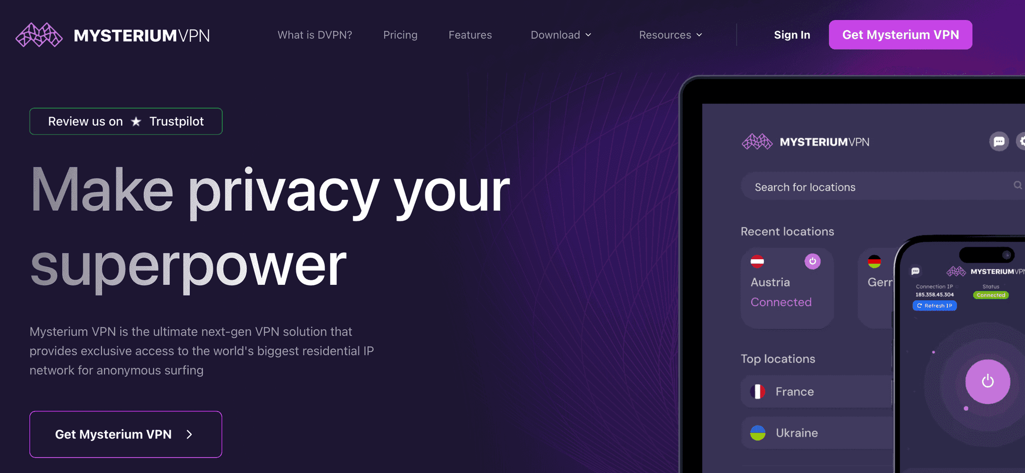 MysteriumVPN Homepage