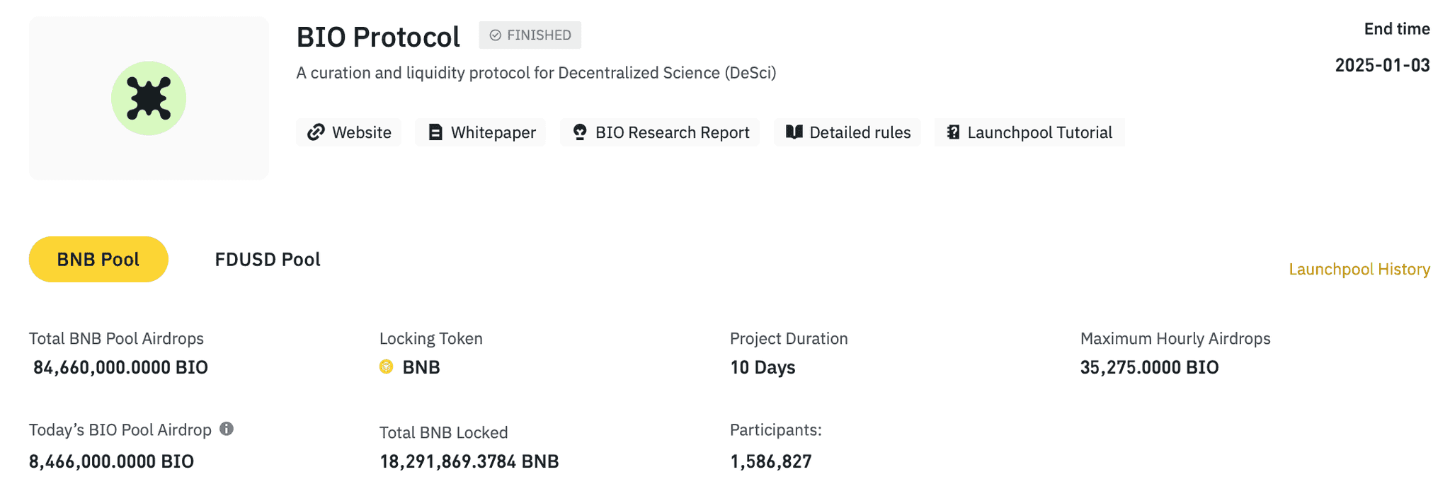 Launpool Project Parameters