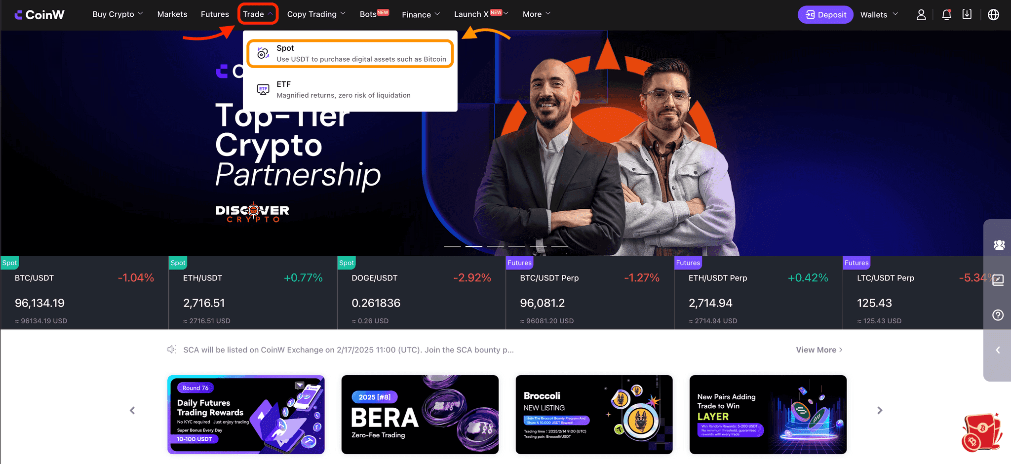 Navigating To Trade Section