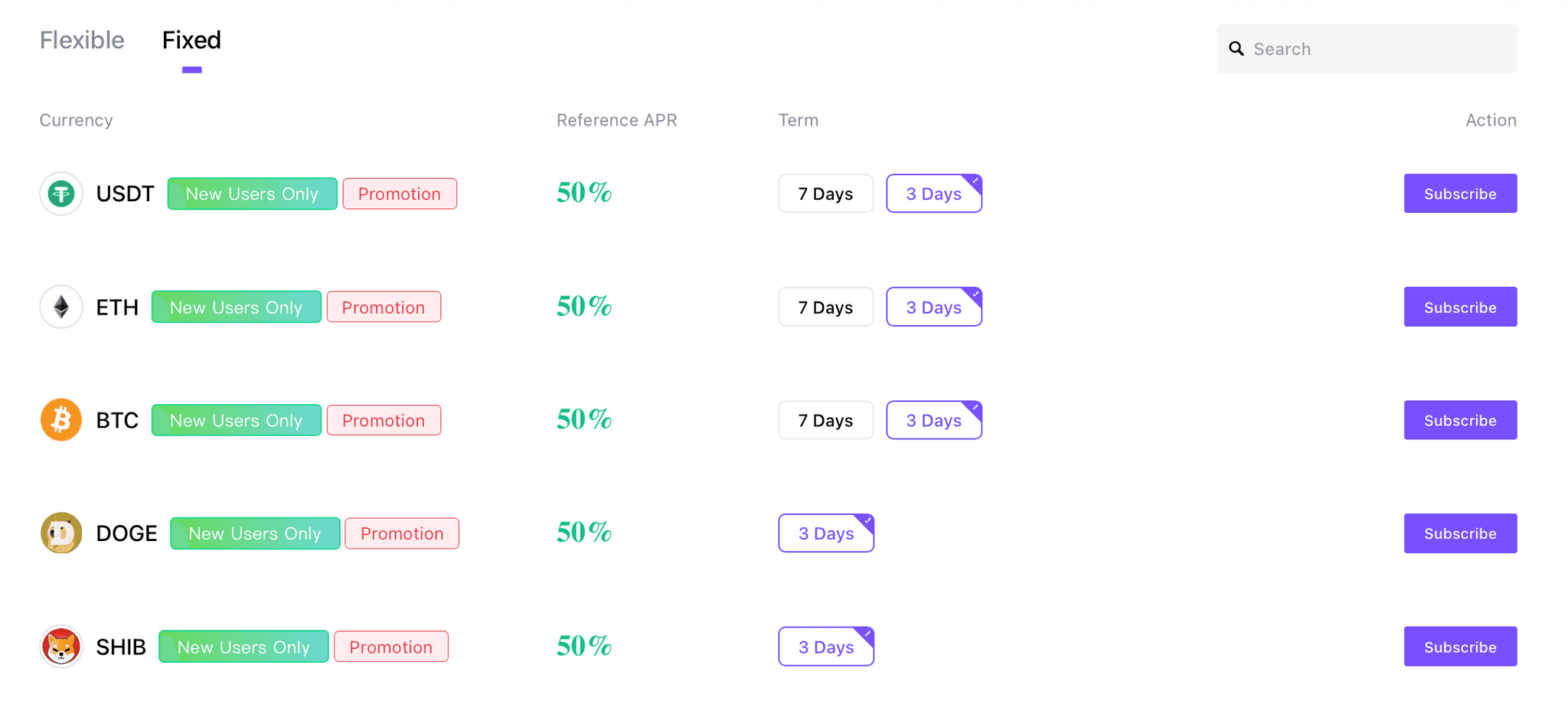 Yields Available in Fixed Earn