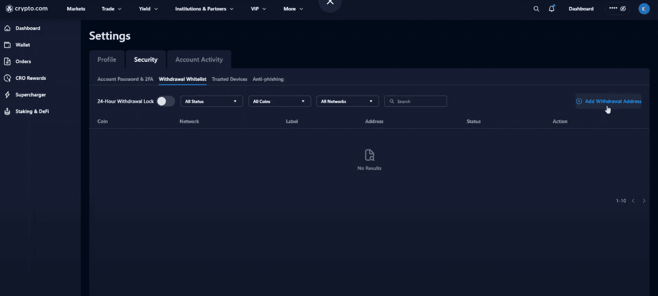 Enable Withdrawal Whitelist