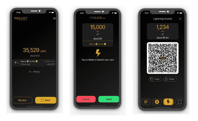 The various layouts of the app Satoshi Wallet