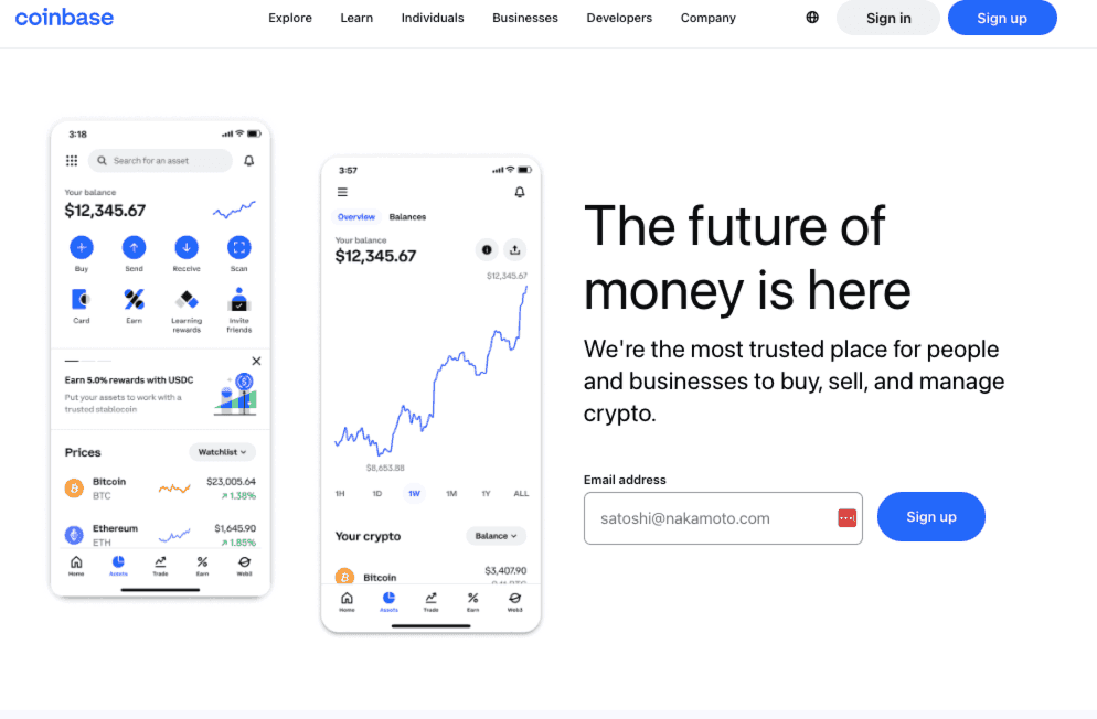 Coinbase homepage