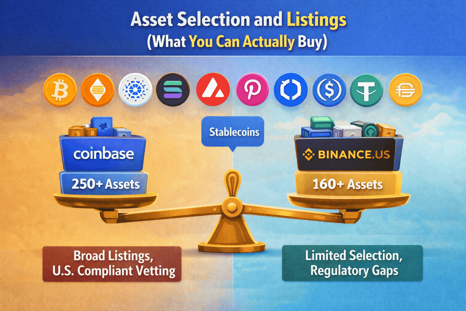 Binance vs coinbase Asset Selection and Listings 