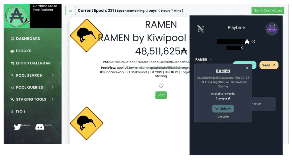Staking Through Stakepool page